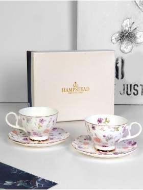 Purple Asters 2 Cups & 2 Saucers With Gift Box